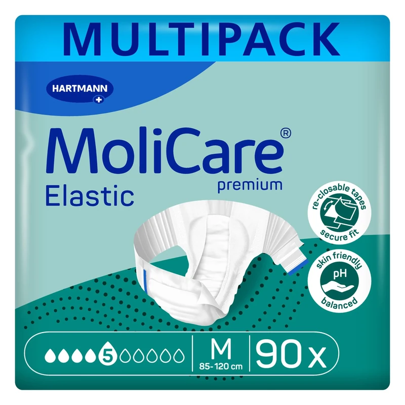MoliCare Premium Elastic Unisex Disposable Slip: Discreet Use for Woman and Men with Incontinence; 5 Drops, Size L, Pack of 30
