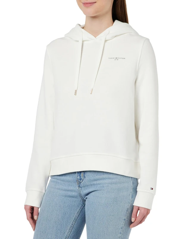 Tommy Hilfiger Women 1985 Rlx Mini Corp Logo Hoodie Pullover Hoody, White, L