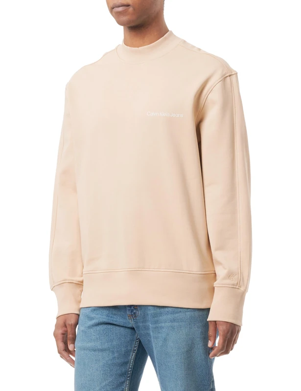Calvin Klein Jeans Men Institutional HWK Mock Neck Heavyweight Knits Beige, M