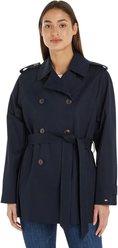 Tommy Hilfiger Women Cotton Short Trench Woven Jackets, Blue, 46