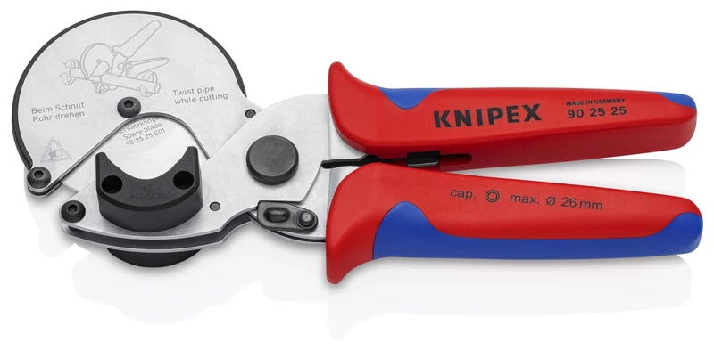 KNIPEX Pipe Cutter for Composite and Plastic Pipes Chrome-Plated with Multi-Component Handles 210 mm, 90 25 25