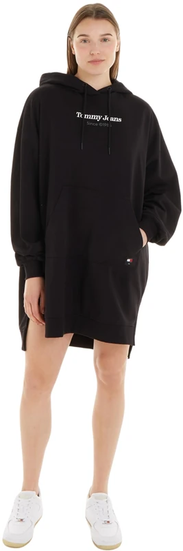 Tommy Jeans Women Ess Logo 1+ Hoodie Dress Sweater Dresses, Black, L - Image 1