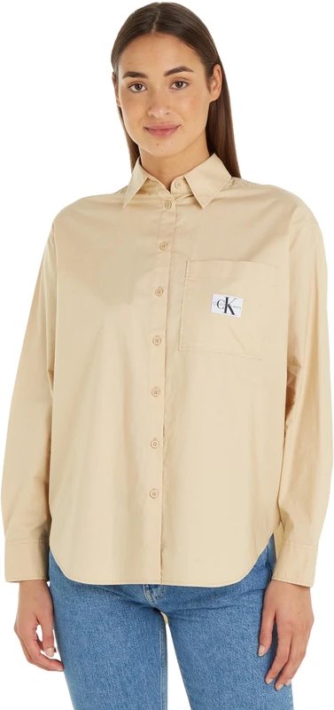 Calvin Klein Jeans Women Woven Label Relaxed Shirt Woven Tops Beige, M