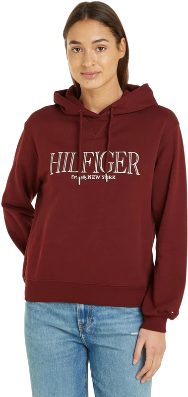 Tommy Hilfiger Women's Reg Mdn Hilfiger Hoodie Ww0ww41042 Sweatshirts, Purple (Deep Rouge), S
