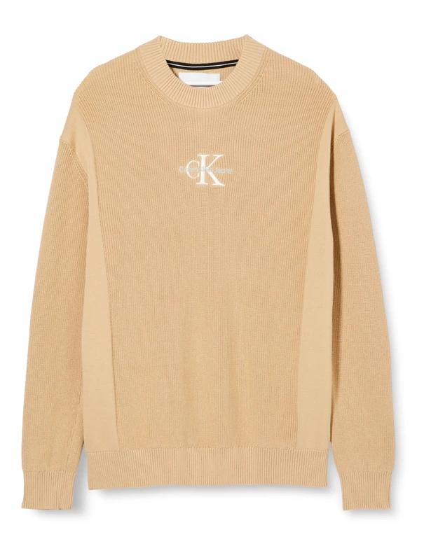 Calvin Klein Jeans Men Monologo Sweater Pullovers Beige, M