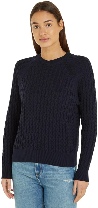 Tommy Hilfiger Women’s Cable Knit Jumper, Blue (Desert Sky), XXS