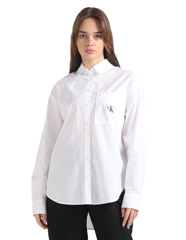 Calvin Klein Jeans Women Woven Label Relaxed Shirt Woven Tops White, L