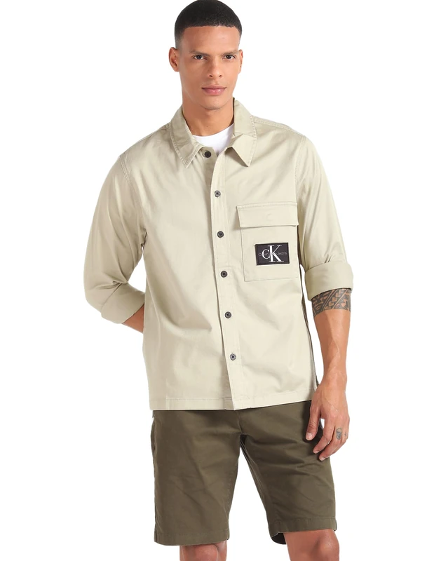 Calvin Klein Jeans Men Utility Shirt Casual Shirts Grey, L