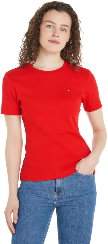 Tommy Hilfiger Women New Slim Cody C-Nk Ss S/S Knit Tops, Red, XXL