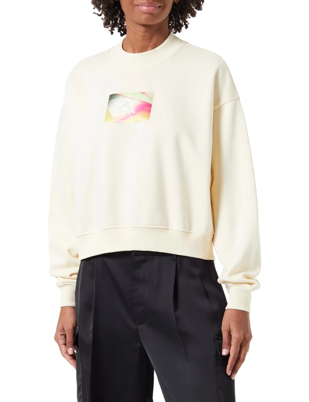 Calvin Klein Jeans Women Illuminated Box Logo Crew Neck Sweatshirts Yellow, M - Image 1
