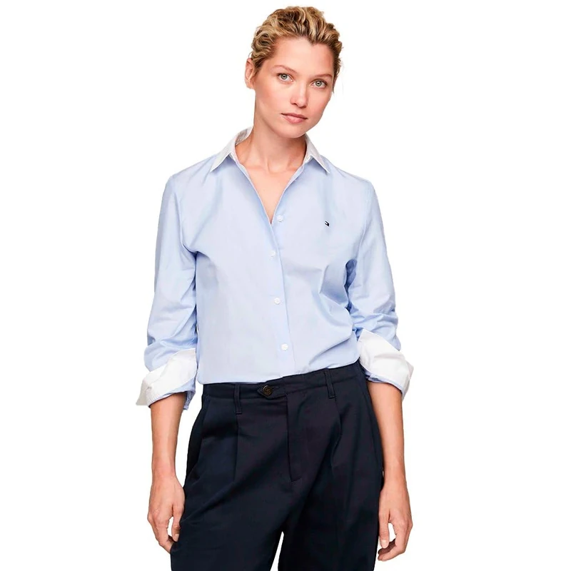 Tommy Hilfiger Women Fill A Fill Regular Shirt Casual Shirts, Blue, 34 - Image 1