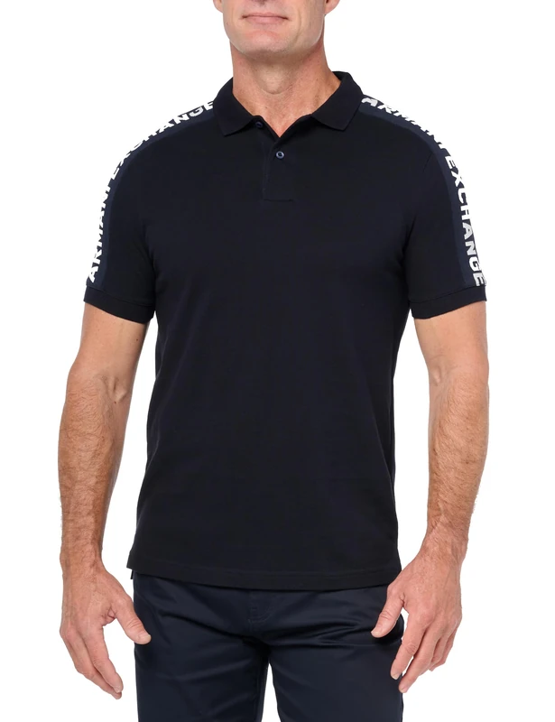 Armani Exchange Men's Short Sleeve Jacquard Logo Polo Shirt, deep Navy, XS