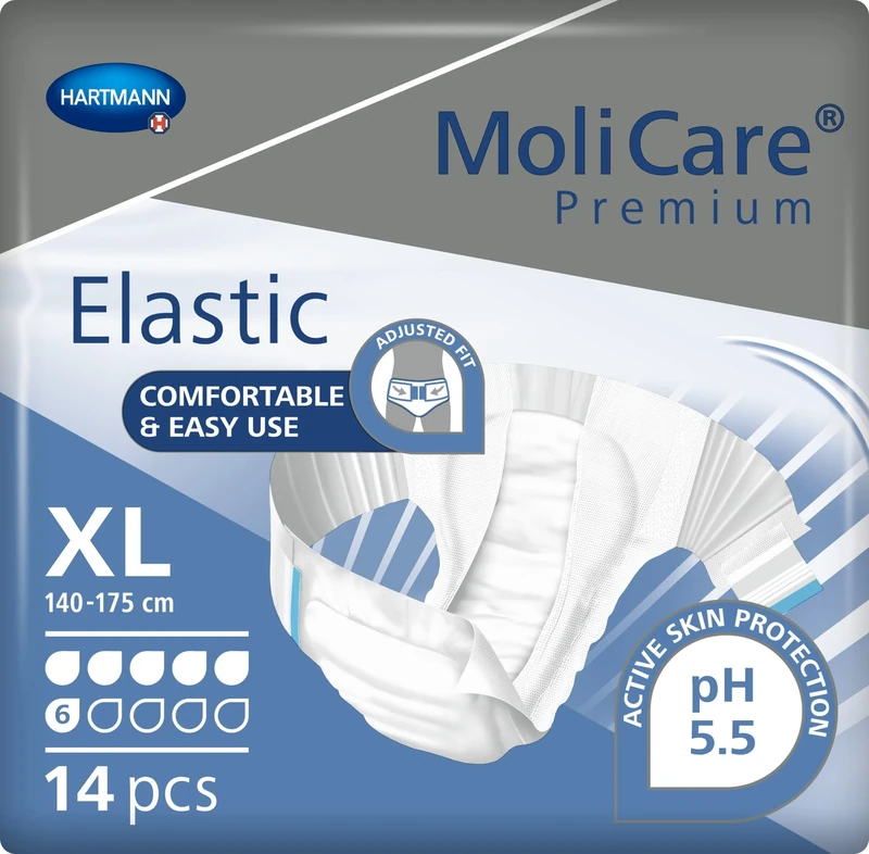 MoliCare Premium Elastic Adult Nappies – 6 Drops | High-Absorbency Disposable Diapers for Men and Women with Severe Incontinence| Size XL | 4 Packs of 14 (56 Pieces)