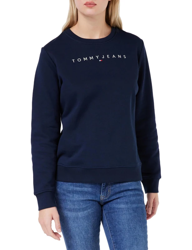 Tommy Jeans Women's Tjw Reg Linear Crew Ext Dw0dw17323 Pullover Sweatshirt, Dark Night Navy, XXS