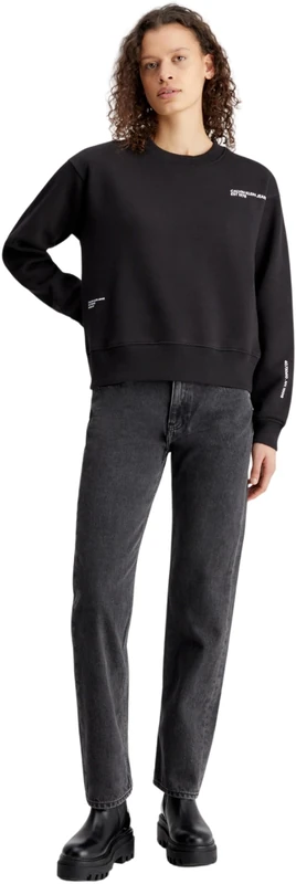 Calvin Klein Jeans Women Multi Placement Crew Neck Sweatshirts Black, L