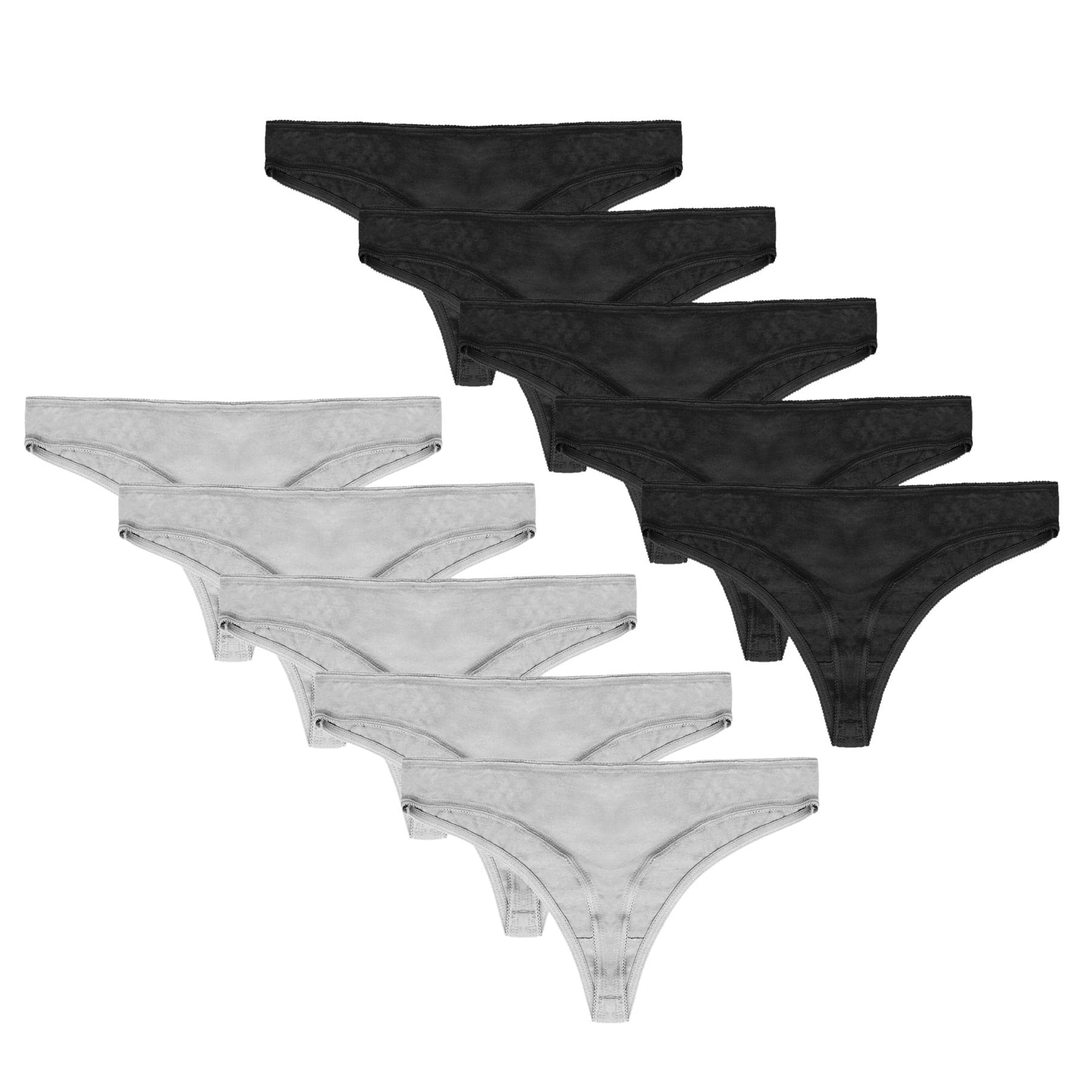 Style It Up 10 Pairs Ladies Womens Thong Briefs Underwear 100% Cotton Comfortable (Grey-Char, S)