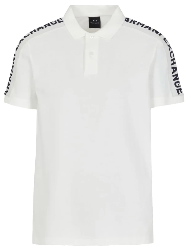 Armani Exchange Men's Short Sleeve Jacquard Logo Polo, Off White, M, Off White, M