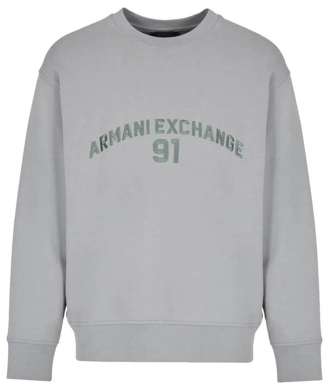 Armani Exchange Men's Armani 91 Logo Crewneck Sweatshirt, Light Grey, S