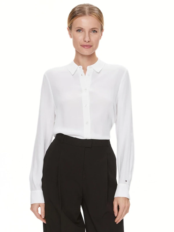 Tommy Hilfiger Women Fluid Viscose Crepe Shirt Casual Shirts, White, 38