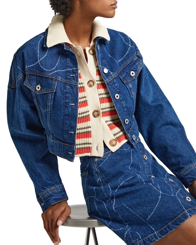 Pepe Jeans Women's Foxley Logo Jacket, Blue (Denim), M