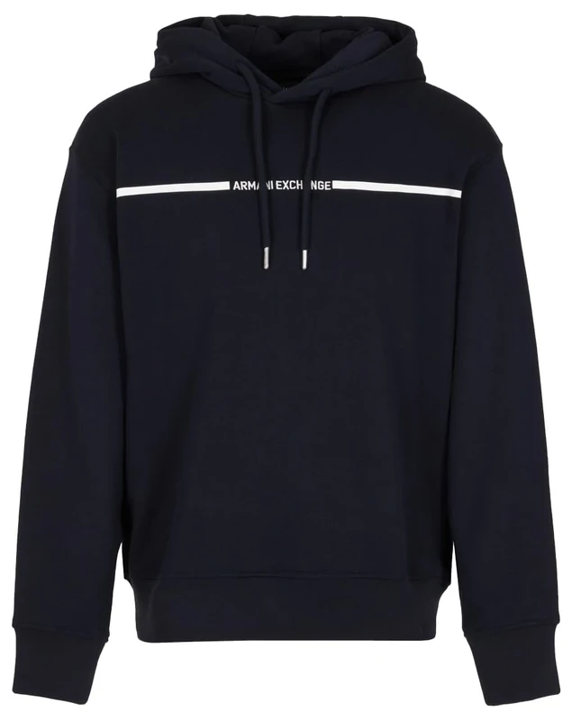 Armani Exchange Men's Line Logo Pullover Hoodie Sweatshirt, Blue, XS, deep navy, XS