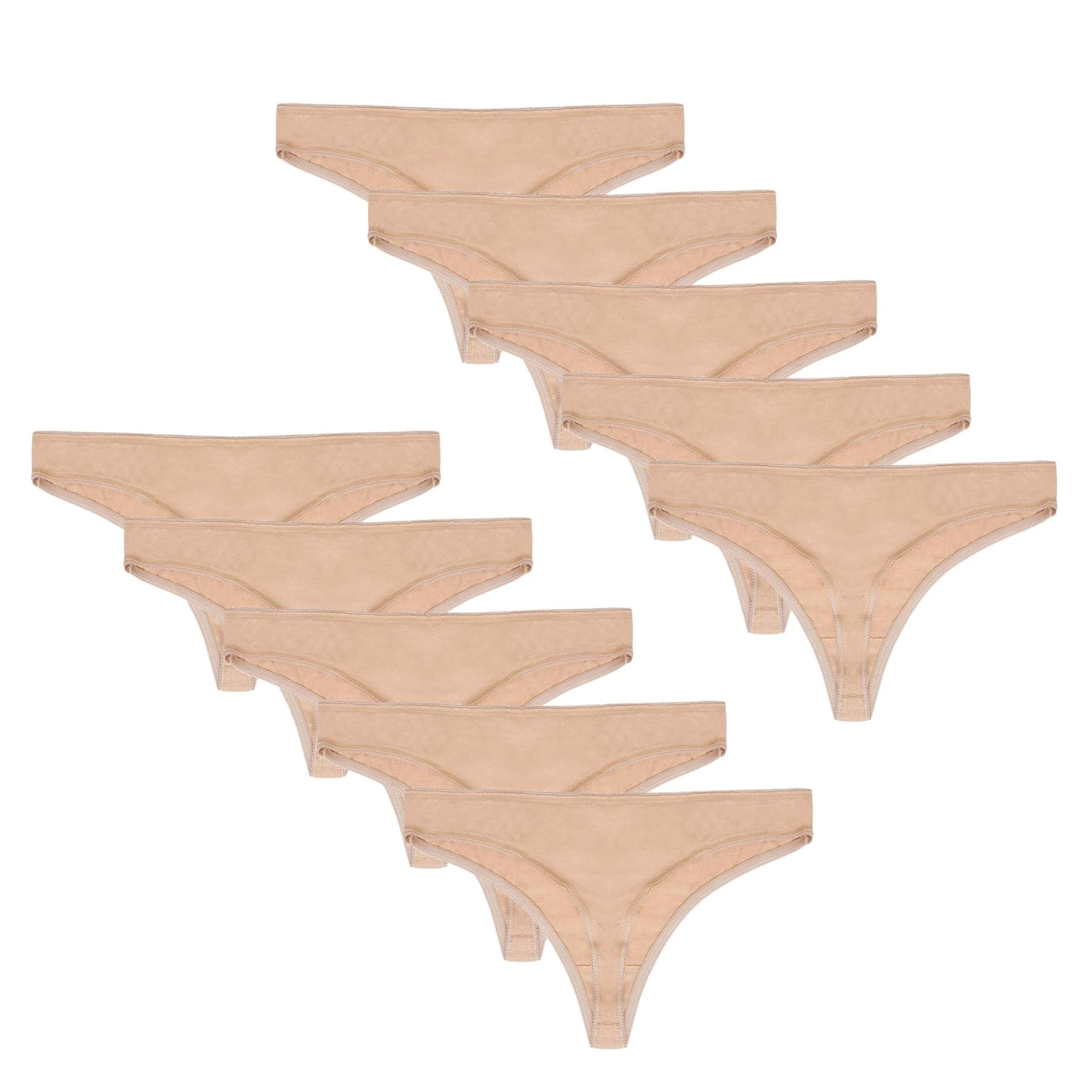Style It Up 10 Pairs Ladies Womens Thong Briefs Underwear 100% Cotton Comfortable (Nude, S)