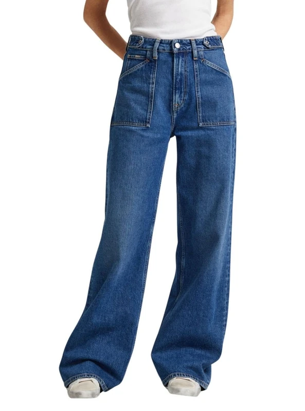 Pepe Jeans Women's Wide Leg Ultra High Waist Utility PL204612 Jeans, Blue (Denim), 33W / 32L