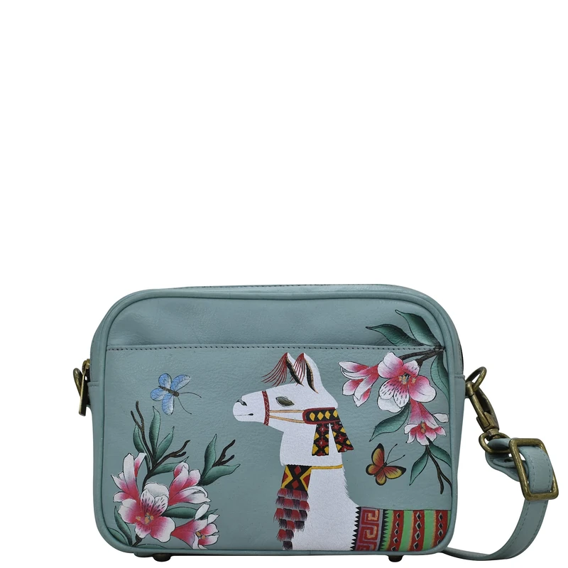 Anna by Anuschka Women's Hand-Painted Leather Twin Zippered Crossbody, Llama Llama, One Size