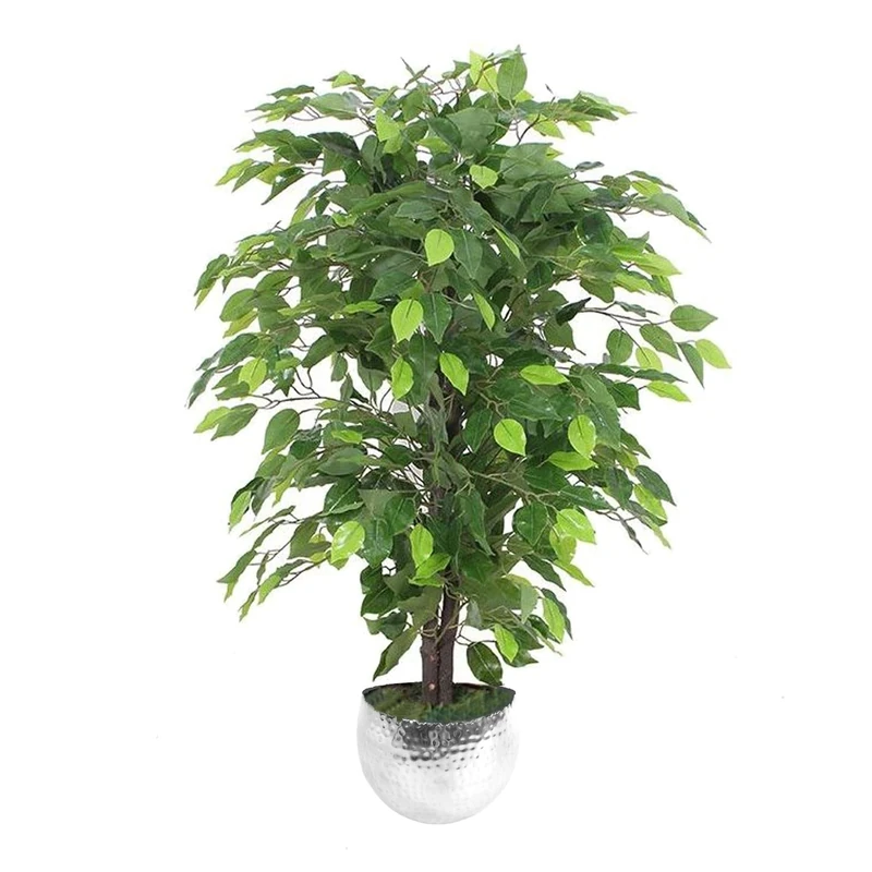 Leaf Design UK Artificial Realistic Potted House Plants, Metal, Green Bushy Ficus-Silver, 90cm