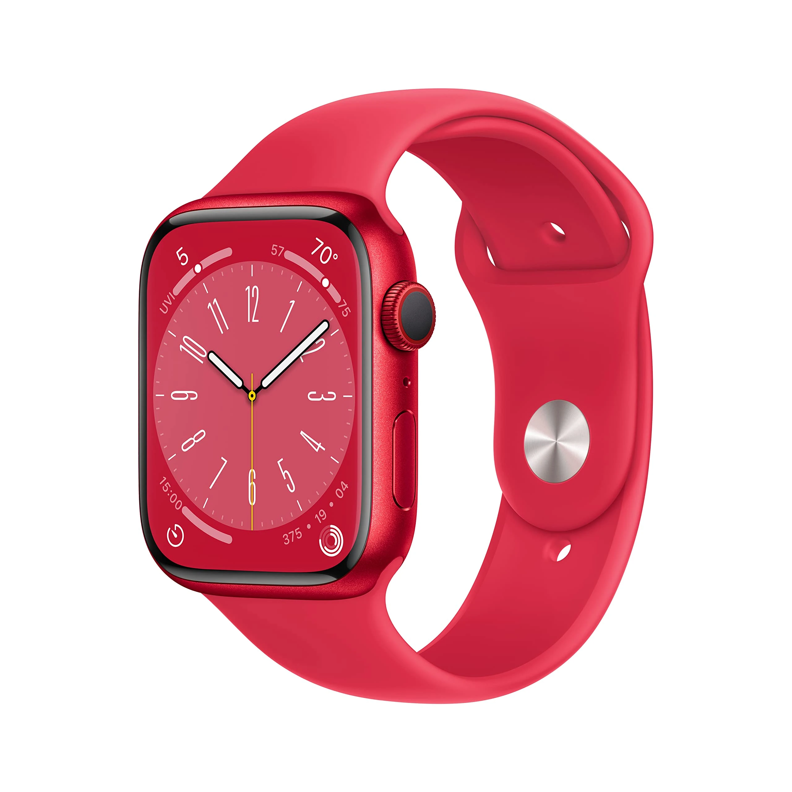 Apple Watch Series 8 (GPS + Cellular 45mm) Smart watch - RED Aluminium Case with RED Sport Band - (Renewed)
