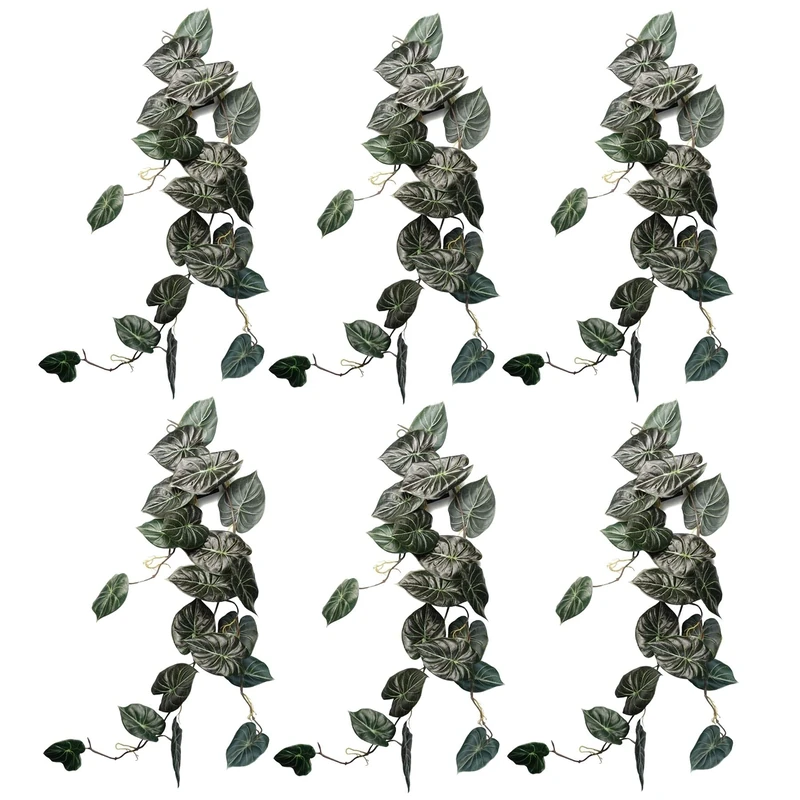 Leaf Design Artificial Hanging Plants Multipack, 6 X 120cm Alocasia Dragon Scale Dark, 120cm