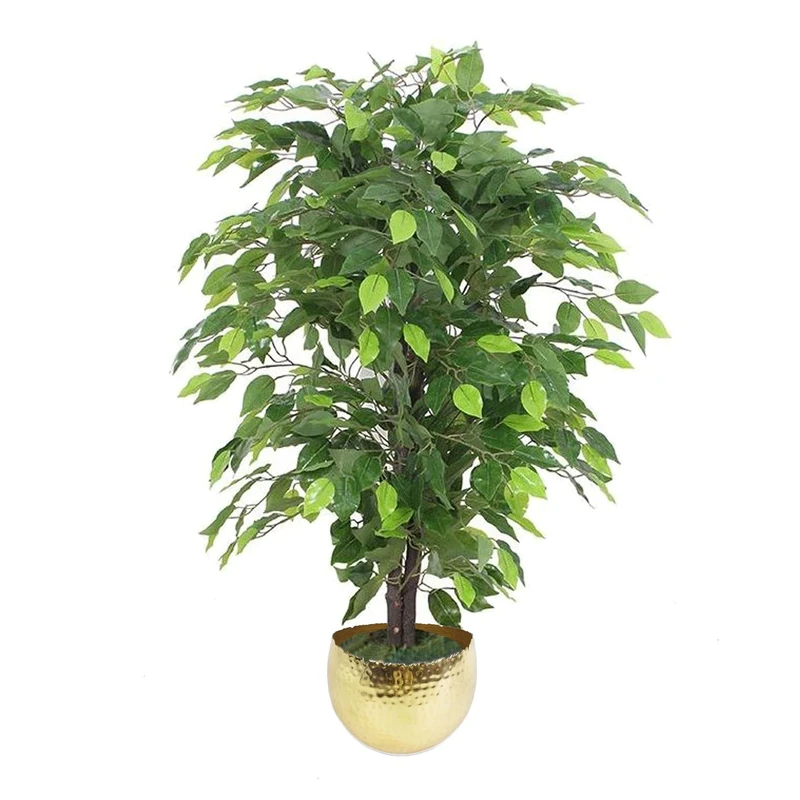 Leaf Design UK Artificial Realistic Potted House Plants, Metal, Green Bushy Ficus-Gold, 90cm
