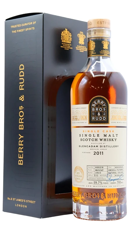 Berry Bros. & Rudd Glencadam Single Cask Muscat Finish #800216 - Distilled 2011 12 year old Whisky 59.7%ABV Limited Edition 255 bottles - Flavours of Apricots, peaches, orange blossom & honey yoghurt