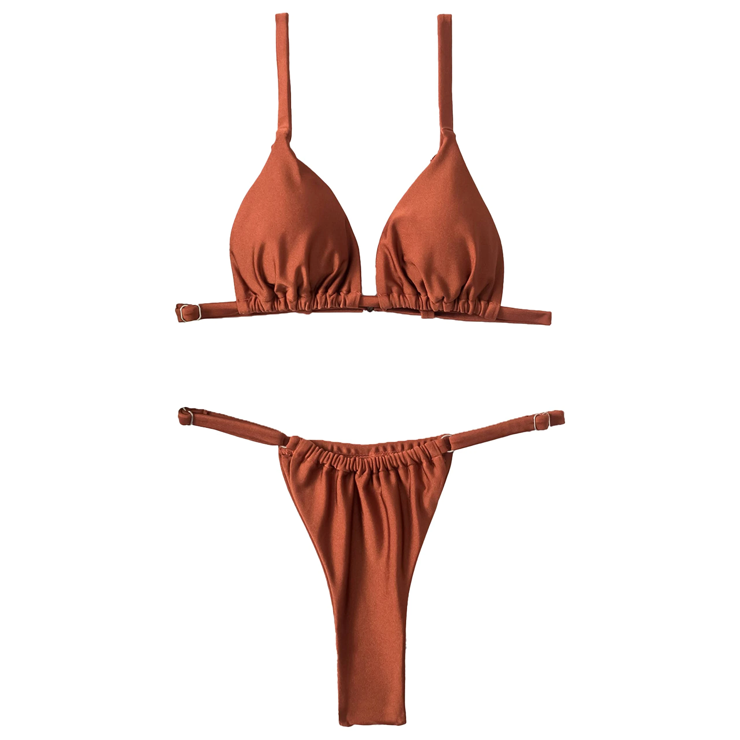 Silkglory Bikini Sets for Women,Triangle Bikini High Cut Womens 2 Piece Swimsuits,Brown Thong Bikini Sexy String Bikini Swimwear-L