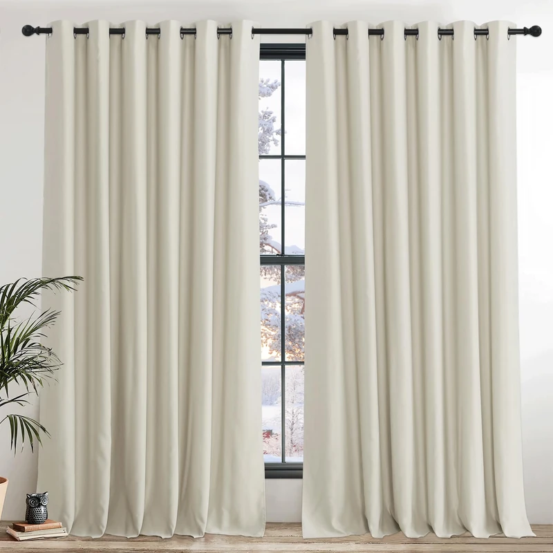 PONY DANCE Thermal Insulated Curtains for Living Room - 90 x 90 Inches Eyelet Balance Temperature Curtains Super Soft Bedroom Drapes for Nursery/Children/Kids, Beige, 2 Panels