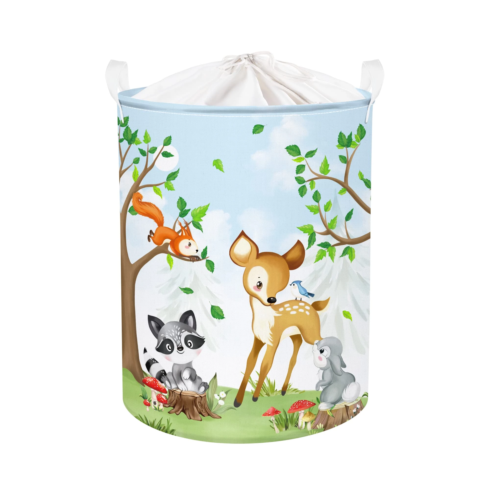 Clastyle Forest Animal Baby Laundry Hamper Collapsible Branch Clothes Kids Storage Basket Waterproof Boys Girls Toy Box for Nursery Room, Raccoon Deer Rabbit, 36 * 45 cm