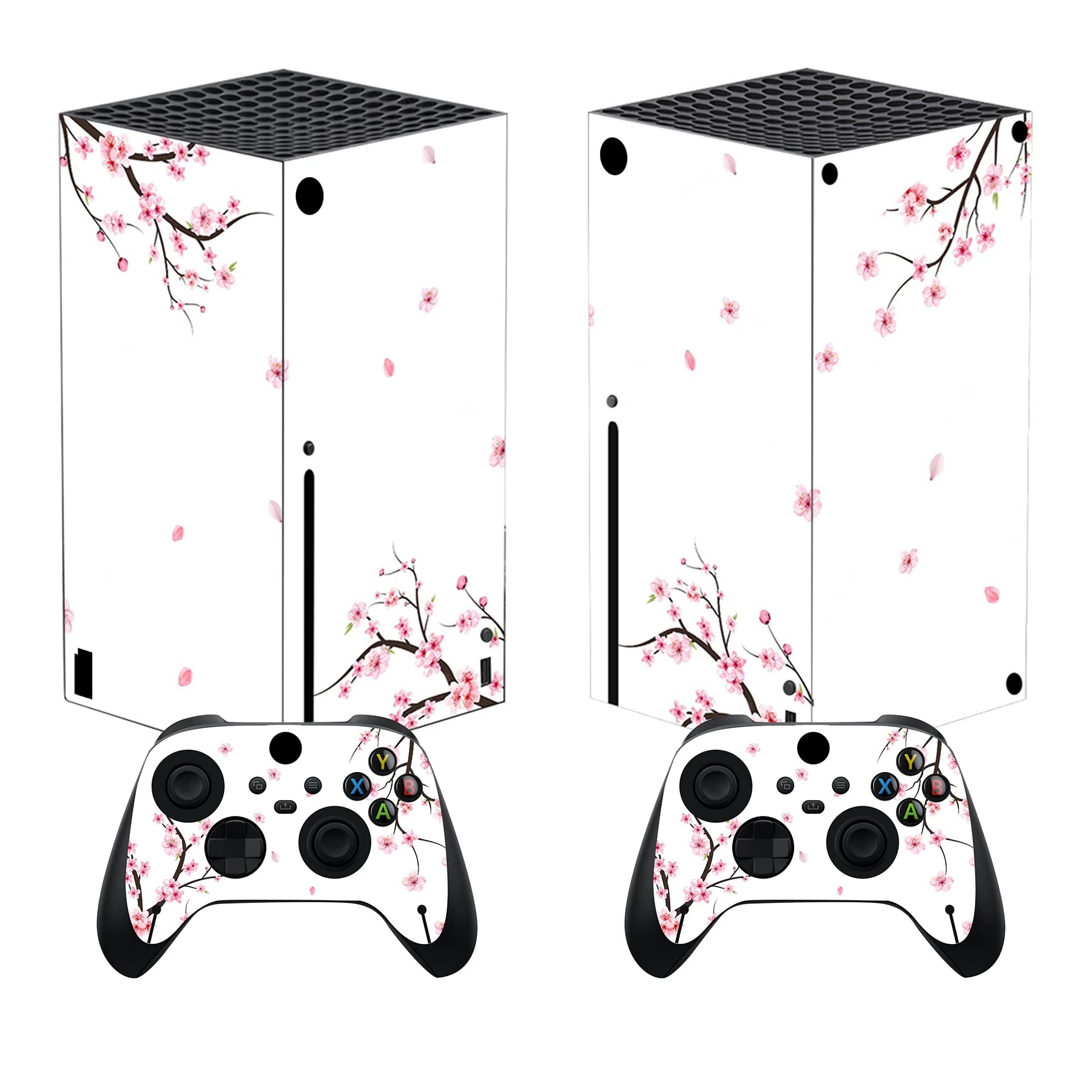 playvital Custom Vinyl Skins for Xbox Series X, Wrap Decal Cover Stickers for Xbox Series X Console Controller - Falling Cherry Blossom