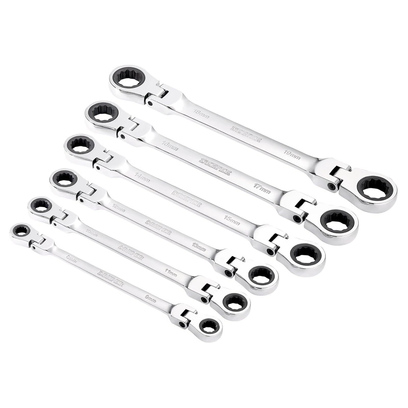 Draper 27762 HI-TORQ Metric Flexible Head Double Ring Ratchet Spanner Set (6 Piece) - Image 1