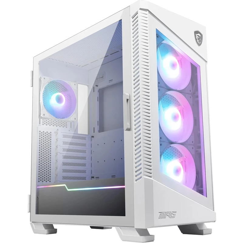 MPG VELOX 100R WHITE Premium Gaming PC Case: ARGB Lighting, Vertical GPU Bracket, Side Air Vents, 360mm Radiator Support, Type-C, Tempered Glass Swinging Window, Supports Up To 7 Fans