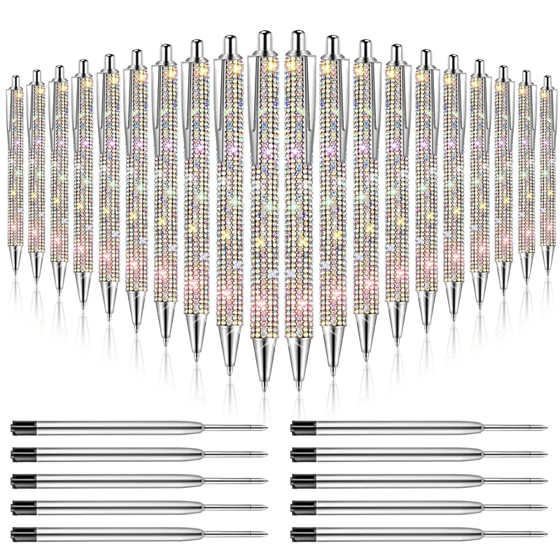 ZSMKJIAYE 20 PCS Bling Pens Bulk Metal Ballpoint Pens Diamond Pen Crystal Press Retractable Black Ink 0.7mm Ballpoint Pens For Women Office Meeting Birthday Supplies Women Gifts (Color)