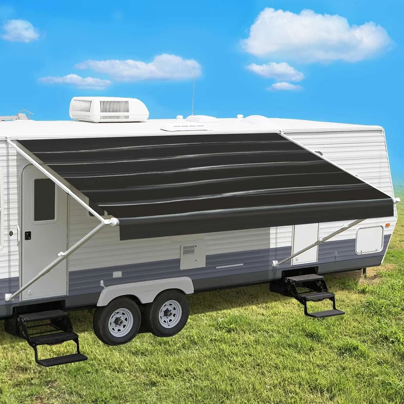 Leaveshade RV Awning Fabric Replacement Camper Trailer Awning Fabric Super Heavy Vinyl Coated Polyester 20'3''(Fit for 21' Awning)- Black Wave