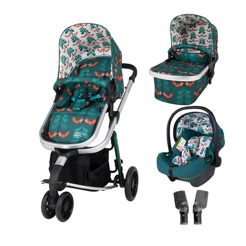 Cosatto Giggle 3 in 1 Travel System, Pram, Pushchair, Carrycot and iSize Car Seat, Lightweight, Compact and Easy Fold Includes Free Raincover (Fox Friends), 18.7 kilograms