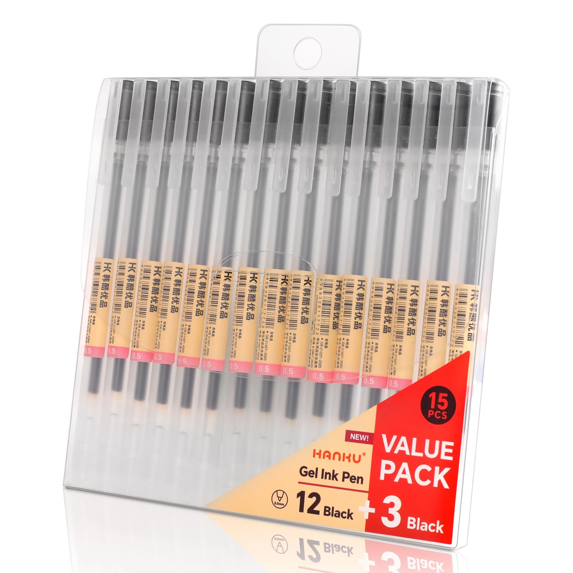 15Pcs Premium Black Gel Pens,0.5 mm Extra Fine Point Pens for School, Black Ink Pens Fine BallPoint Smooth Writing Pens for Journaling,Note Taking,Japanese Stationary,Ultra Fine Point Black Pens