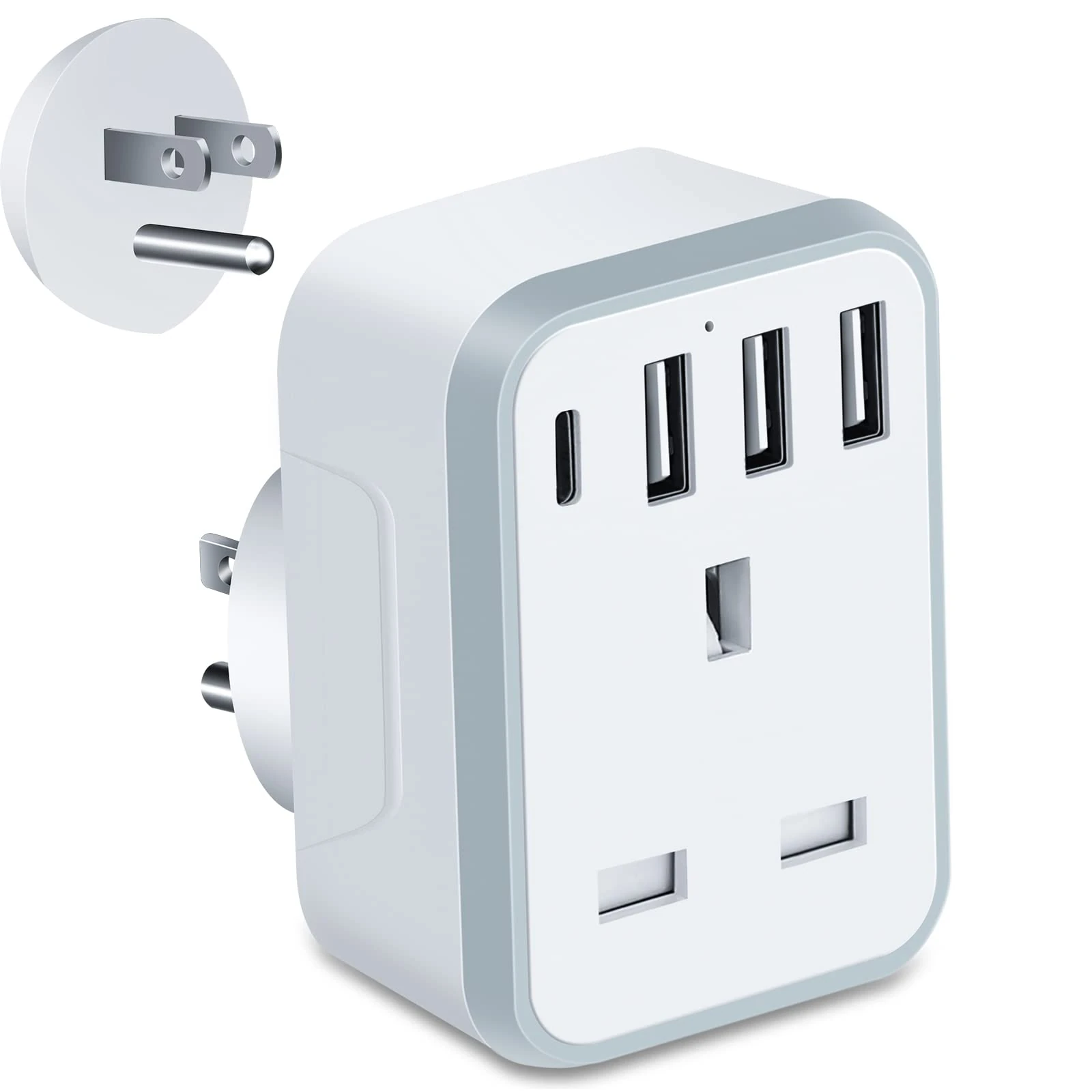 UK to US Plug Adaptor,USA Travel Adapter with 3 USB Ports and 1 Type C,American Plug Adapter UK to US,5 in 1 US USA Travel Adapter from UK to USA,Thailand,Mexico,Canada,Colombia (Type B)