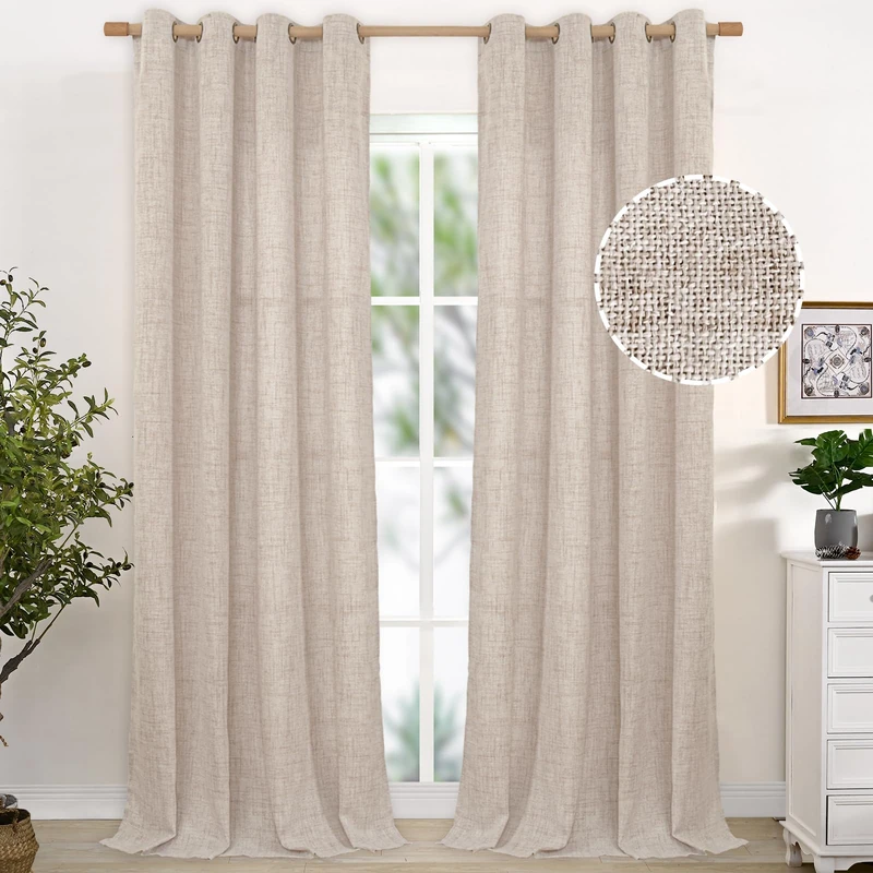YoungsTex Extre Long Linen Curtains for Living Room 108 Inch Length, Bronze Grommet Natural Linen Textured Drapes Light Filtering for Bedroom, 2 Panel, 52 X 108 Inch