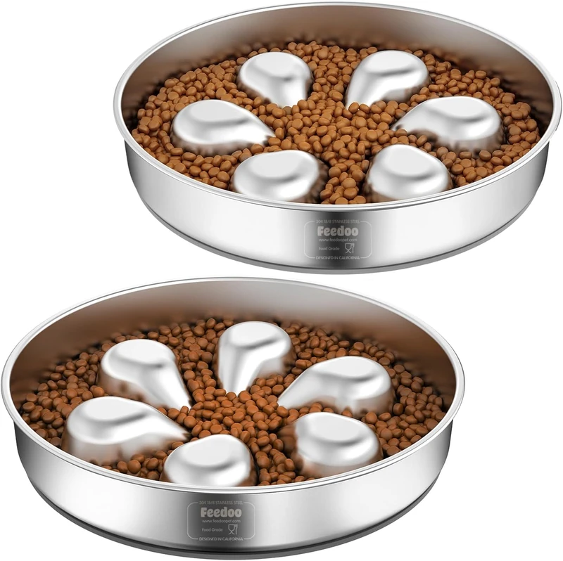 Feedoo Slow Feeder Dog Bowl-3.5Cups for Large Breeds, Food Grade 304 Stainless Steel Dog Bowls with Non-Slip Base, Maze Pet Dish to Slow Down Eating, Dishwasher-Safe [2Pack]