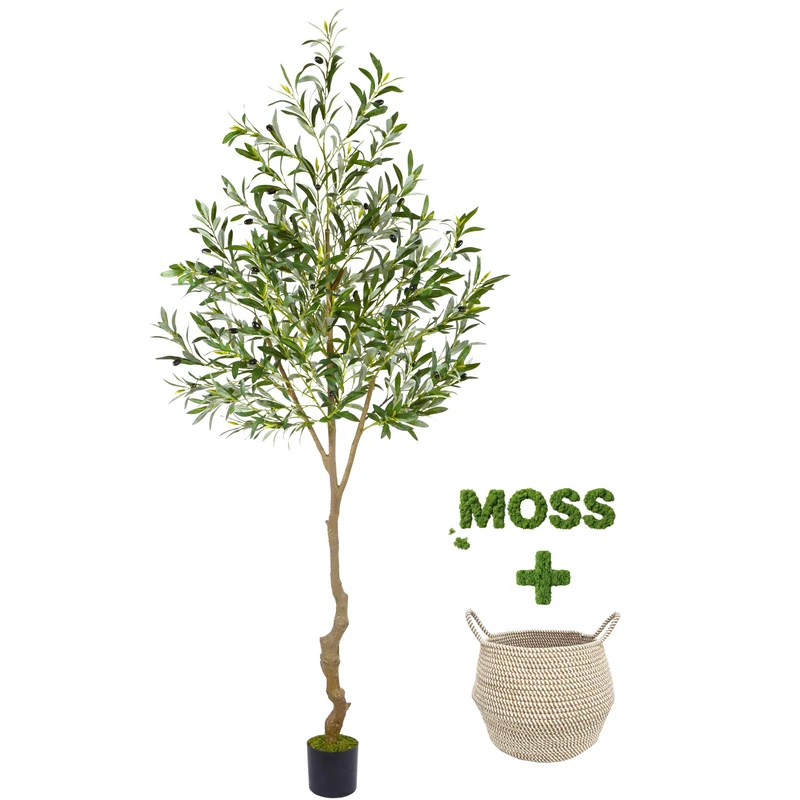 Warmplants Artificial Olive Tree, 7ft Tall Fake Olive Leaves Plant with Basket, Indoor Outdoor Faux Olive Topiary Silk Tree for Home Livingroom Office Décor
