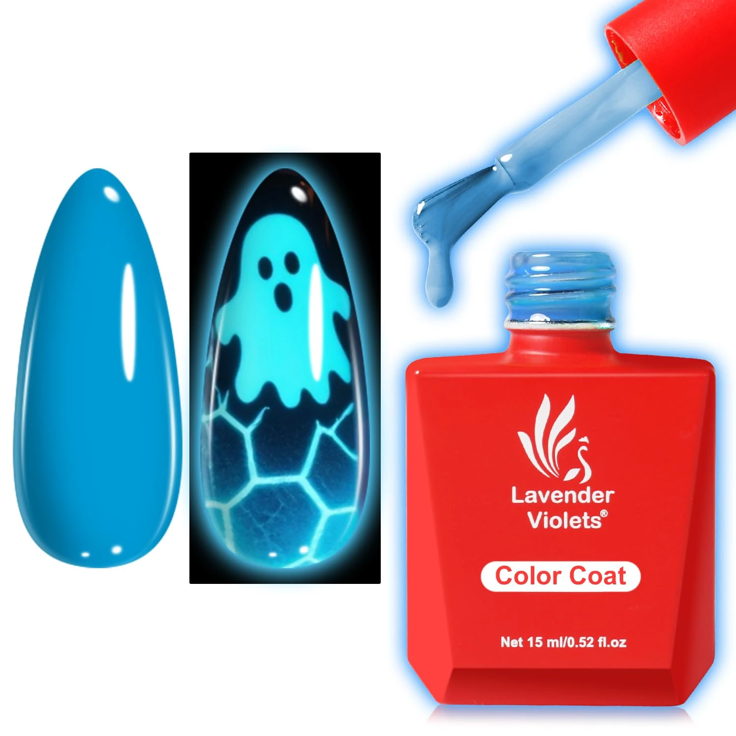 Halloween Neon Ice Blue Glow in Dark Gel Polish - 15ml UV LED Soak Off Gel, Frozen Themed Nail Art Design for Party, Manicure Pedicure with Larger Content A0156