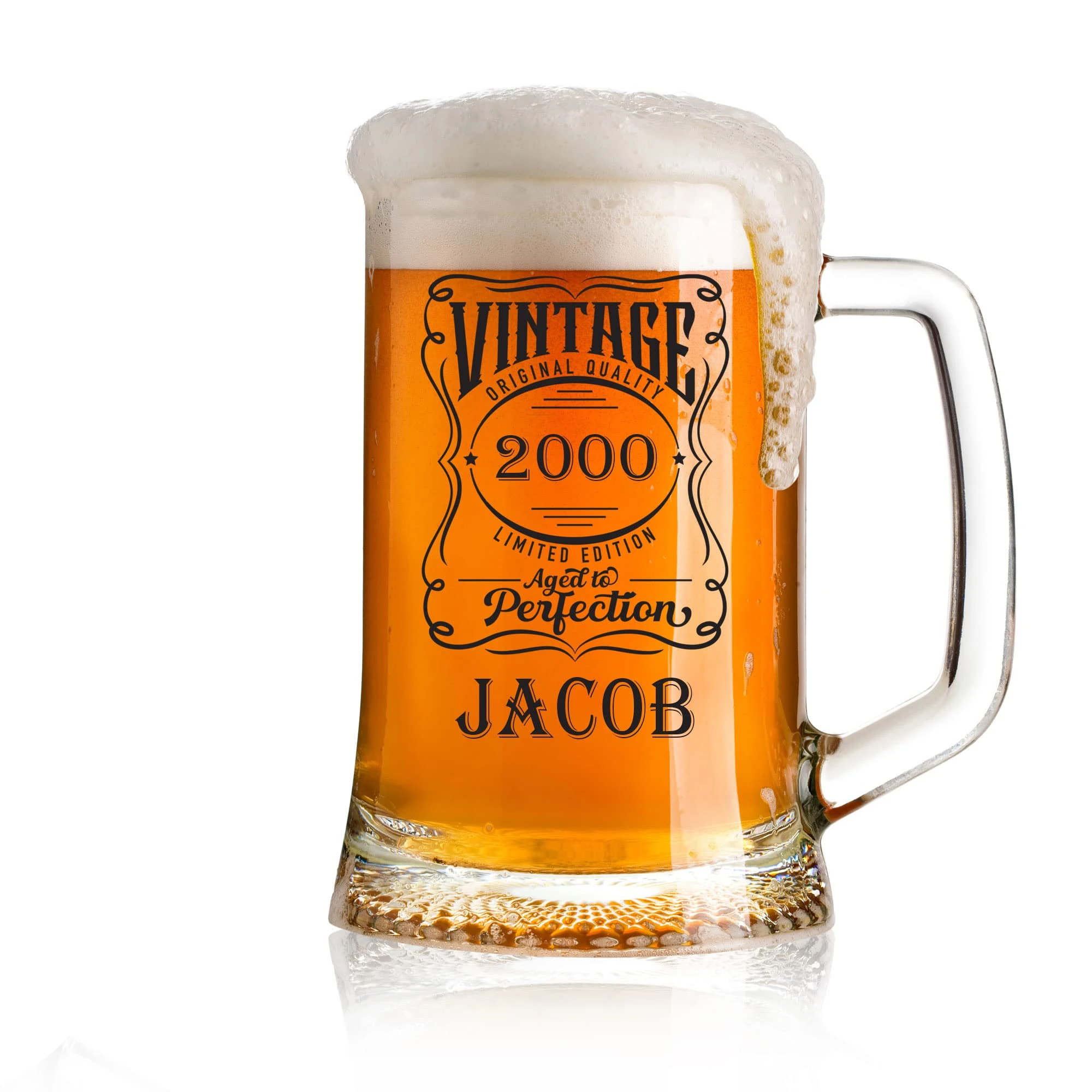 ukgiftstoreonline Personalised Vintage Birthday Beer Glass Tankard Any Year and Name Gift