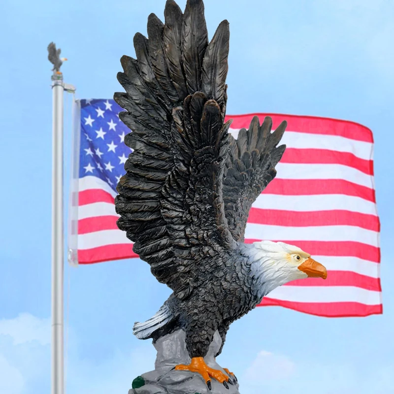 KARLIOBE Eagle Flag Pole Topper, 12" Bald Eagle Flag Topper, Durable Resin Construction, Flying & Hand-Painted Design, Showcasing Your Pride and Patriotism (Gray)